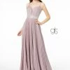 Pleated Long A-Line Metallic Glitter Dress By Elizabeth K GL2905