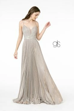 Pleated Long A-Line Metallic Glitter Dress By Elizabeth K GL2905 -Dresses Shop pleated long a line metallic glitter dress by elizabeth k gl2905 long formal dresses elizabeth k xs silver 860258