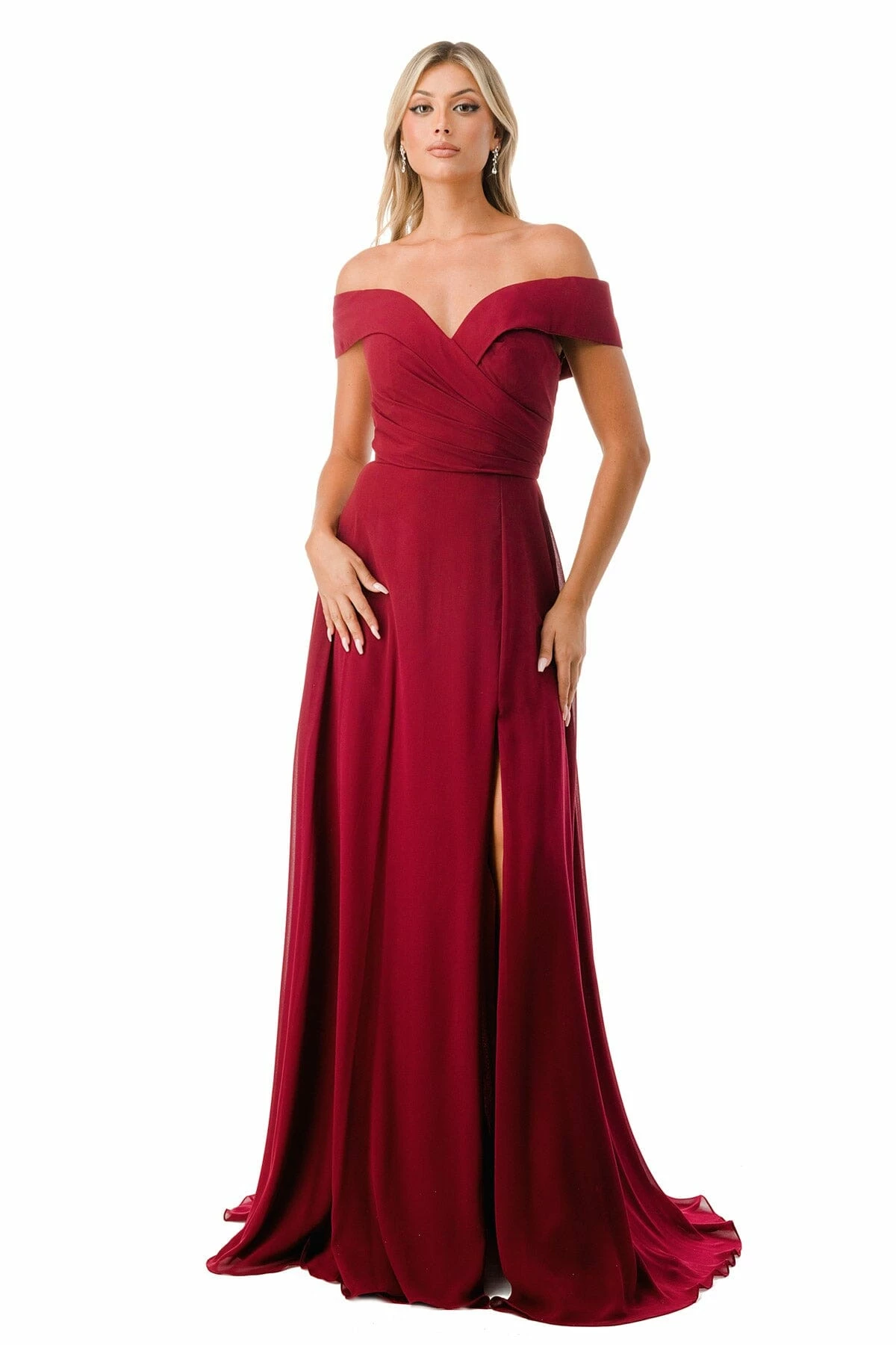 Pleated Off Shoulder A-line Slit Gown By Coya L2767Y 6 Pleated Off Shoulder A-line Slit Gown By Coya L2767Y - Image 4