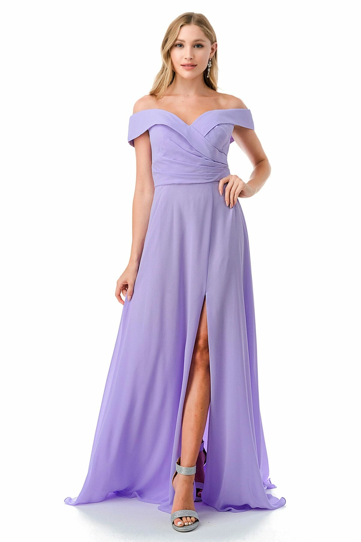 Pleated Off Shoulder A-line Slit Gown By Coya L2767Y 3 Pleated Off Shoulder A-line Slit Gown By Coya L2767Y