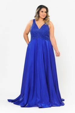 Plus Size A-line Gown With Embroidered Bodice By Poly USA W1074 -Dresses Shop plus size a line gown with embroidered bodice by poly usa w1074 long formal dresses poly usa plus size 141157