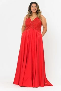 Plus Size A-line Gown With Embroidered Bodice By Poly USA W1074 -Dresses Shop plus size a line gown with embroidered bodice by poly usa w1074 long formal dresses poly usa plus size 14w red 464558