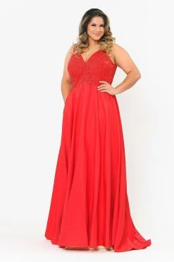 Plus Size A-line Gown With Embroidered Bodice By Poly USA W1074 -Dresses Shop plus size a line gown with embroidered bodice by poly usa w1074 long formal dresses poly usa plus size 450447