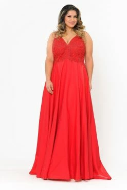 Plus Size A-line Gown With Embroidered Bodice By Poly USA W1074 -Dresses Shop plus size a line gown with embroidered bodice by poly usa w1074 long formal dresses poly usa plus size 700871