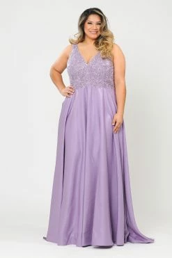 Plus Size A-line Gown With Embroidered Bodice By Poly USA W1074 -Dresses Shop plus size a line gown with embroidered bodice by poly usa w1074 long formal dresses poly usa plus size 715690