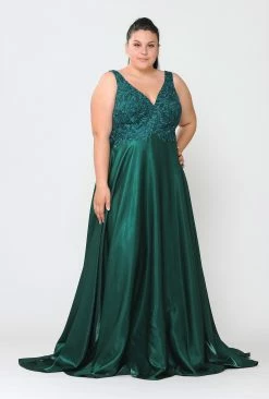 Plus Size A-line Gown With Embroidered Bodice By Poly USA W1074 -Dresses Shop plus size a line gown with embroidered bodice by poly usa w1074 long formal dresses poly usa plus size 827954
