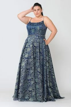 Plus Size Long Iridescent Floral Print Dress By Poly USA W1088