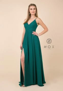 Plus Size Long V-Neck Dress With Slit By Nox Anabel R275P