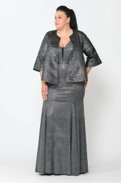 Plus Size Metallic Single Button Jacket By Poly USA JK1922 -Dresses Shop plus size metallic single button jacket by poly usa jk1922 long formal dresses poly usa plus size 332638