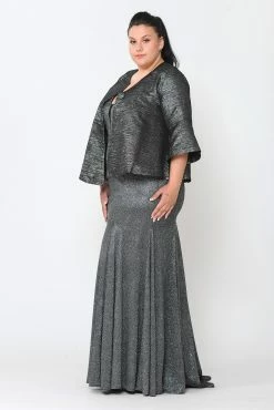 Plus Size Metallic Single Button Jacket By Poly USA JK1922 -Dresses Shop plus size metallic single button jacket by poly usa jk1922 long formal dresses poly usa plus size 470197