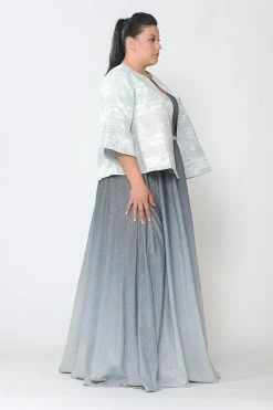 Plus Size Metallic Single Button Jacket By Poly USA JK1922 -Dresses Shop plus size metallic single button jacket by poly usa jk1922 long formal dresses poly usa plus size 535496