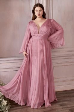 Plus Size Pleated Bell Sleeve Gown By Cinderella Divine CD242C -Dresses Shop plus size pleated bell sleeve gown by cinderella divine cd242c long formal dresses cinderella divine 18 blossom pink 417537