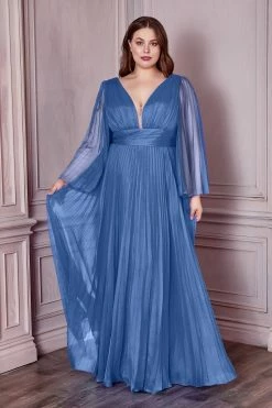 Plus Size Pleated Bell Sleeve Gown By Cinderella Divine CD242C -Dresses Shop plus size pleated bell sleeve gown by cinderella divine cd242c long formal dresses cinderella divine 18 blue 471918