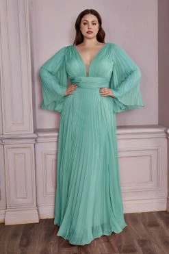 Plus Size Pleated Bell Sleeve Gown By Cinderella Divine CD242C -Dresses Shop plus size pleated bell sleeve gown by cinderella divine cd242c long formal dresses cinderella divine 18 jade 583752