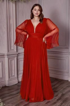 Plus Size Pleated Bell Sleeve Gown By Cinderella Divine CD242C -Dresses Shop plus size pleated bell sleeve gown by cinderella divine cd242c long formal dresses cinderella divine 18 red 244167
