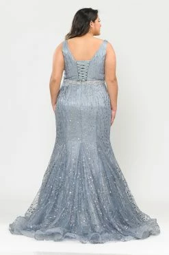 Plus Size Sheer V-Neck Glitter Mermaid Dress By Poly USA W1092 -Dresses Shop plus size sheer v neck glitter mermaid dress by poly usa w1092 long formal dresses poly usa plus size 682187