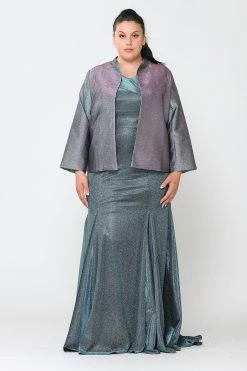 Plus Size Two Tone Metallic Formal Jacket By Poly USA JK1908 -Dresses Shop plus size two tone metallic formal jacket by poly usa jk1908 long formal dresses poly usa plus size s roseblue 174016