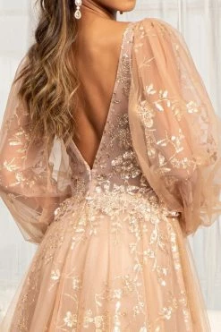 Puff Sleeve Glitter Print Gown By Elizabeth K GL3001 - Outlet -Dresses Shop puff sleeve glitter print gown by elizabeth k gl3001 outlet long formal dresses elizabeth k outlet 261612