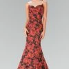 Red/Black Floral Print Dress With Sheer Neckline By Elizabeth K GL2246 -Dresses Shop redblack floral print dress with sheer neckline by elizabeth k gl2246 long formal dresses elizabeth k xs red 393006