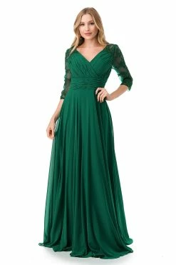 Ruched Applique 3/4 Sleeve A-line Gown By Coya M2733F -Dresses Shop ruched applique 34 sleeve a line gown by coya m2733f long formal dresses coya collection s emerald 260267