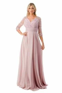 Ruched Applique 3/4 Sleeve A-line Gown By Coya M2733F
