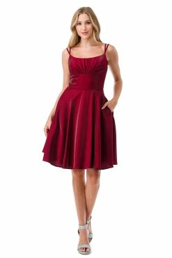 Ruched Short Sleeveless A-line Dress By Coya S2741M -Dresses Shop ruched short sleeveless a line dress by coya s2741m short cocktail dresses coya collection xs burgundy 885052