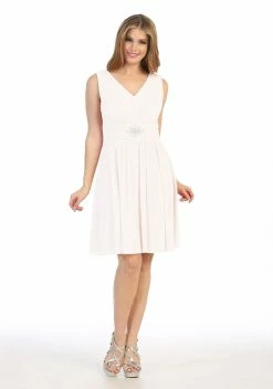 Ruched Short Sleeveless Chiffon Dress By Celavie 6473 -Dresses Shop ruched short sleeveless chiffon dress by celavie 6473 short cocktail dresses celavie s off white 942633