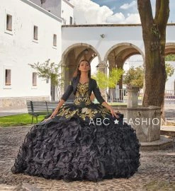 Ruffled Charro Quince Dress By Ragazza M13-113 -Dresses Shop ruffled charro quince dress by ragazza m13 113 quinceanera dresses ragazza fashion 3 black 448506