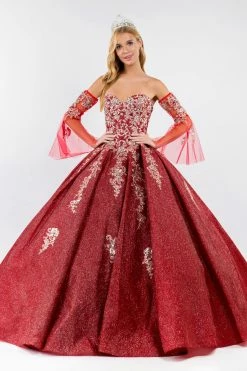 Ruffled Metallic Glitter Ball Gown By Elizabeth K GL1912 -Dresses Shop ruffled metallic glitter ball gown by elizabeth k gl1912 quinceanera dresses elizabeth k xs burgundy 992001