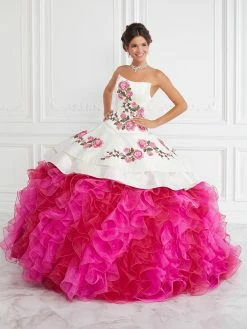 Ruffled Off Shoulder Floral Quinceanera Dress By LA Glitter 24064