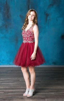 Ruffled Short V-Neck Tulle Dress By Calla Collection 15 Ruffled Short V-Neck Tulle Dress By Calla Collection -Dresses Shop ruffled short v neck tulle dress by calla collection short cocktail dresses calla collection xs burgundy 137310