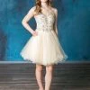 Ruffled Short V-Neck Tulle Dress By Calla Collection -Dresses Shop ruffled short v neck tulle dress by calla collection short cocktail dresses calla collection xs champagne 734568