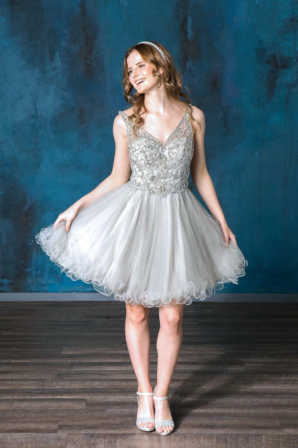 Ruffled Short V-Neck Tulle Dress By Calla Collection 10 Ruffled Short V-Neck Tulle Dress By Calla Collection - Image 8