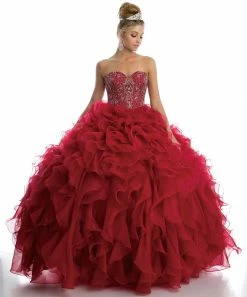 Ruffled Strapless Organza Ball Gown By Juliet 1418 -Dresses Shop ruffled strapless organza ball gown by juliet 1418 quinceanera dresses juliet xs burgundy 160065