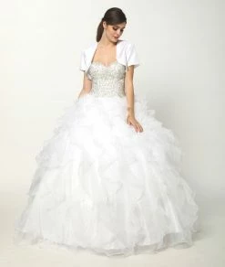 Ruffled Strapless Ball Gown With Bolero By Juliet 322 -Dresses Shop ruffled strapless sweetheart ball gown with bolero by juliet 322 quinceanera dresses juliet 337068