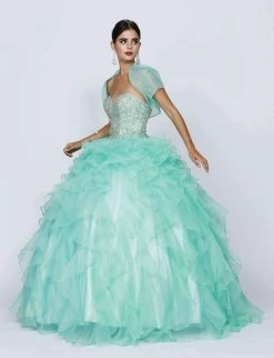 Ruffled Strapless Ball Gown With Bolero By Juliet 322