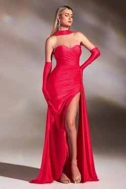 Satin Halter Gown With Gloves By Ladivine CD886 -Dresses Shop satin halter gown with gloves by ladivine cd886 long formal dresses cinderella divine 2 hot coral 675052