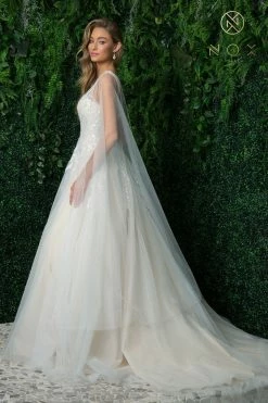 Sequin Cape Sleeve Bridal Gown By Nox Anabel JE947 -Dresses Shop sequin cape sleeve bridal gown by nox anabel je947 long formal dresses nox anabel 742478