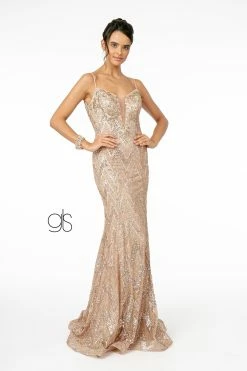 Sequin Deep V-Neck Trumpet Gown By Elizabeth K GL2950 -Dresses Shop sequin deep v neck trumpet gown by elizabeth k gl2950 long formal dresses elizabeth k xs rose gold 601619