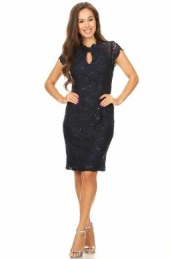 Sequin Lace Short Cap Sleeve Dress By Celavie 6326 -Dresses Shop sequin lace short cap sleeve dress by celavie 6326 short cocktail dresses celavie s navy 934234