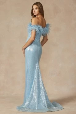 Sequin Off Shoulder Feather Gown By Juliet 292 -Dresses Shop sequin off shoulder feather gown by juliet 292 long formal dresses juliet 478398