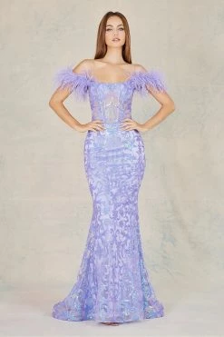Sequin Off Shoulder Feather Mermaid Dress By Adora 3129 -Dresses Shop sequin off shoulder feather mermaid dress by adora 3129 long formal dresses adora design xs lavender 347415