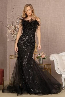 Sequin Print Feather Mermaid Gown By GLS Gloria GL3117 -Dresses Shop sequin print feather mermaid gown by gls gloria gl3117 long formal dresses elizabeth k xs black 126046
