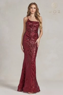 Sequin Print One Shoulder Gown By Nox Anabel R1204