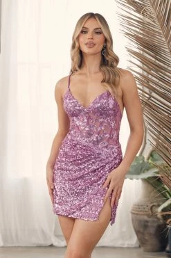 Sequin Short V-Neck Corset Dress By Nox Anabel Q795 -Dresses Shop sequin short v neck corset dress by nox anabel q795 short cocktail dresses nox anabel 00 magenta 241494