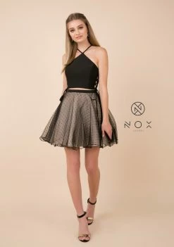 Short Black Two-Piece Dress With Polka Dot Skirt By Nox Anabel M659