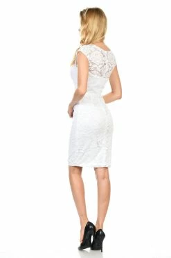 Short Cap Sleeve Lace Dress With Beaded Waist By Lenovia 5140 -Dresses Shop short cap sleeve lace dress with beaded waist by lenovia 5140 short cocktail dresses lenovia 362241