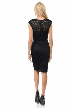 Short Cap Sleeve Lace Dress With Beaded Waist By Lenovia 5140 -Dresses Shop short cap sleeve lace dress with beaded waist by lenovia 5140 short cocktail dresses lenovia 638580