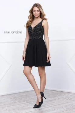 Short Chiffon Lace Applique Dress By Nox Anabel 6291