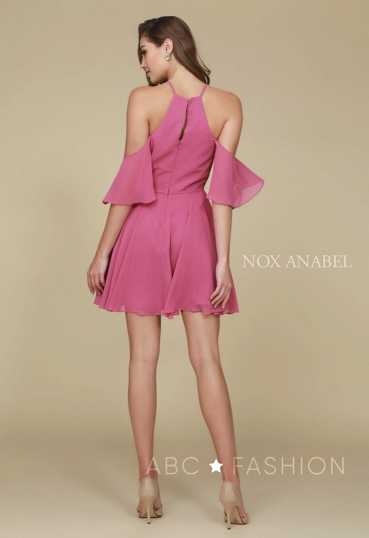 Short Cold Shoulder Dress With Flutter Sleeves By Nox Anabel T667 17 Short Cold Shoulder Dress With Flutter Sleeves By Nox Anabel T667 - Image 15